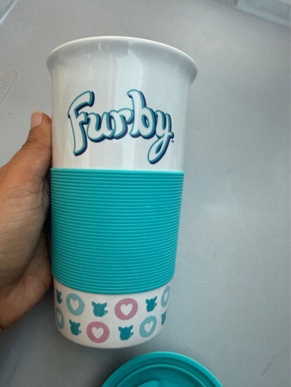 Ceramic Travel Mug in Teal and Pink